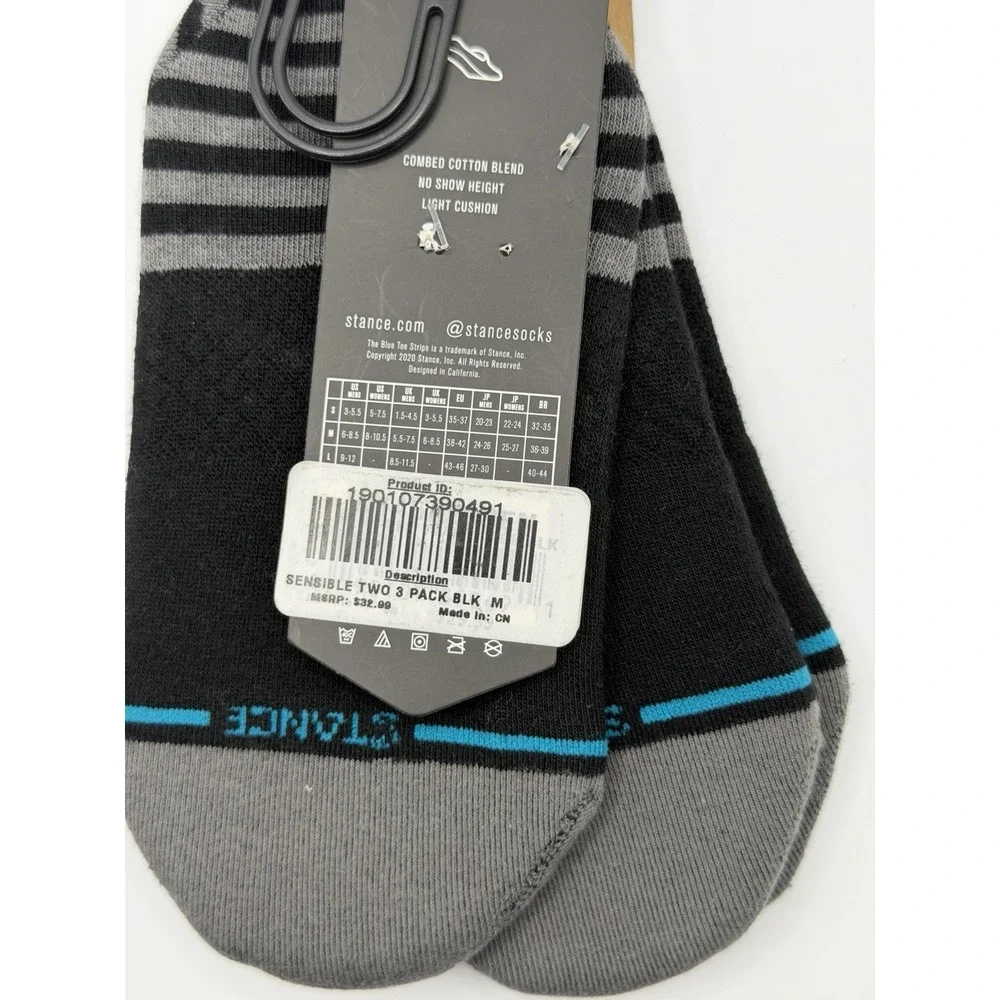 Stance Womens Sensible Two 3 Pack No Show Socks Black Medium NWT